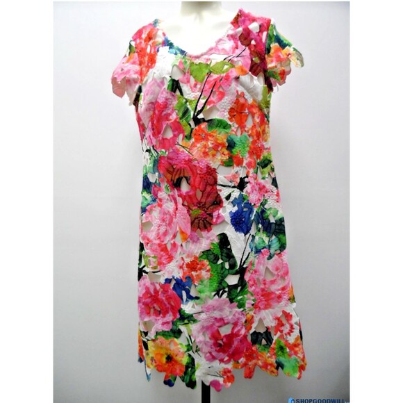 Donna Ricco Pink Multi Floral Dress Sz 4 Side Zipper Cut Out Sheath Women Whimsy - Picture 1 of 9